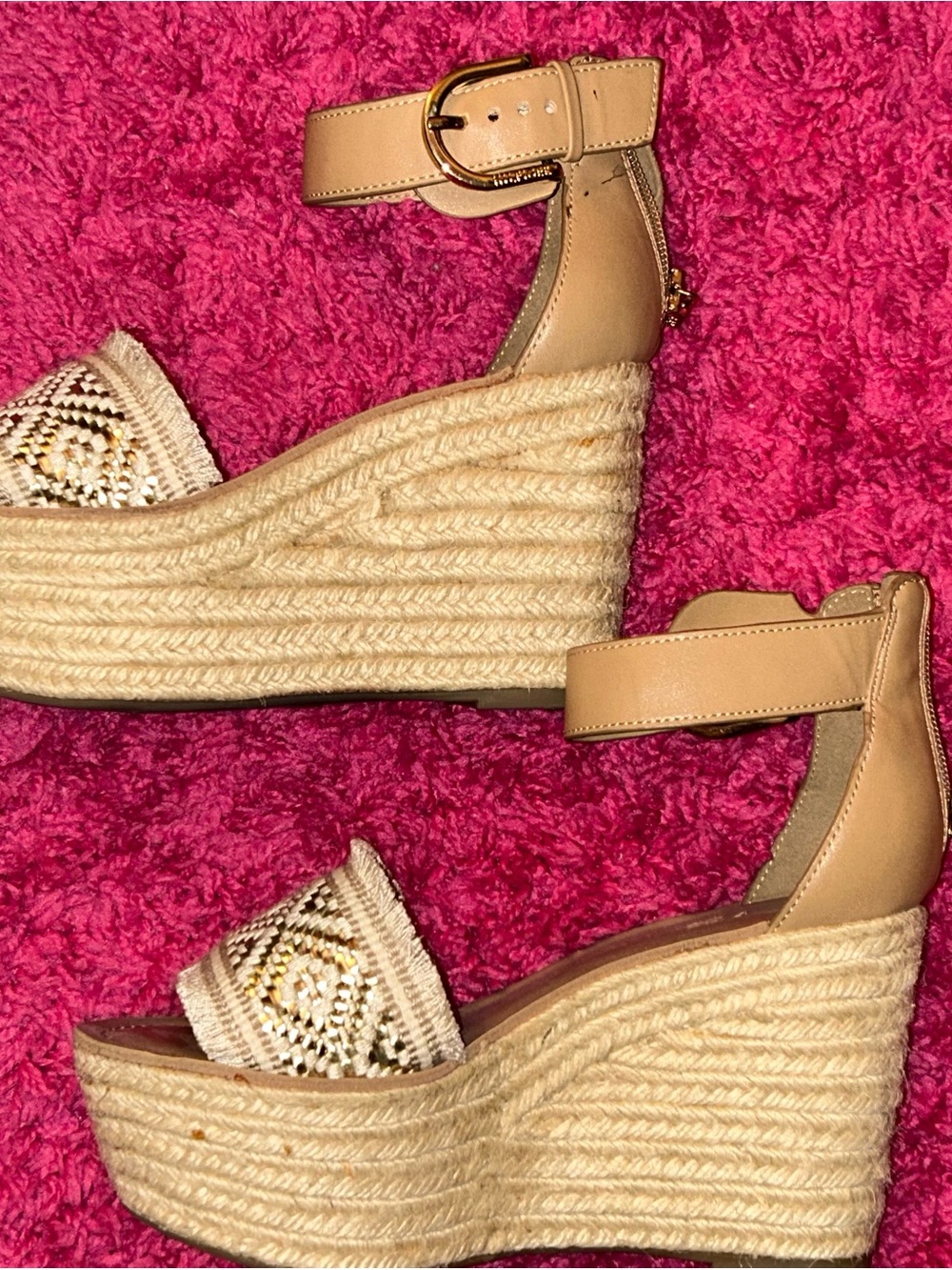 Tommy Hilfiger Tan Espadrille Wedge Sandals with Braided Platform
